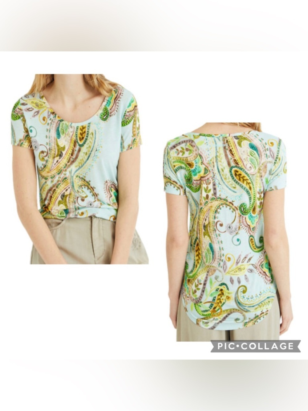DESIGUAL Women’s Blue Multi Paisley Print Short Sleeve MANDRAGORA Top Tee Size L